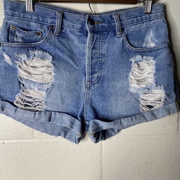 Forever 21 Distressed Hi Rise buttonfly Jean Shorts Size 27 cuffed - Picture 5 of 11